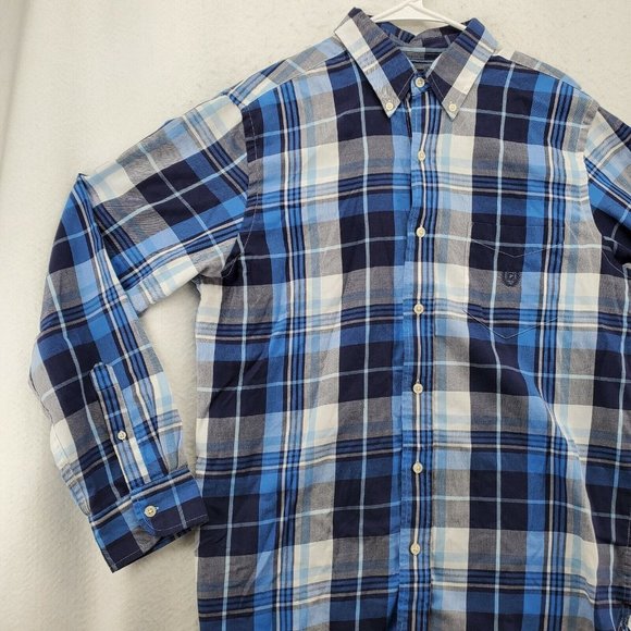 CHAPS Shirt Men's Long Sleeve Casual Button Up Collared Plaid Blue Medium - Picture 4 of 12